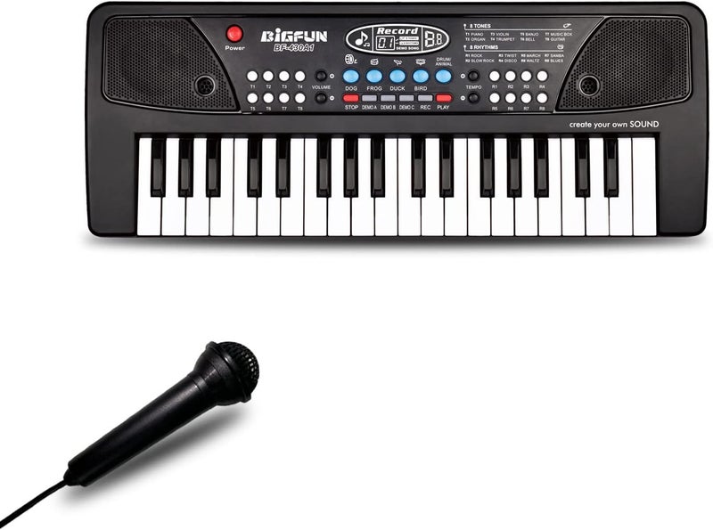 EOOLEOW Piano Keyboard for Kids, 37 Keys Portable Electronic Piano for kids with Microphone - Music Keyboard Piano Toys for 3 4 5 6 7 8 9 Year Old Boys and Girls (Black) - Image 1